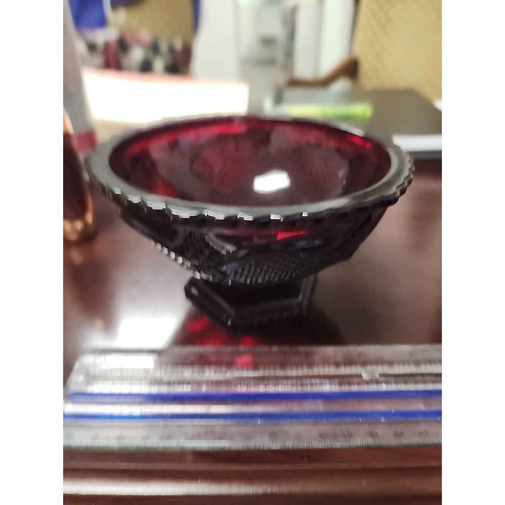 Vintage Avon 1876 Cape Cod Collection Ruby Red Pressed Glass Footed‎ Candy Dish